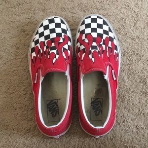 Red drip Checkerboard vans